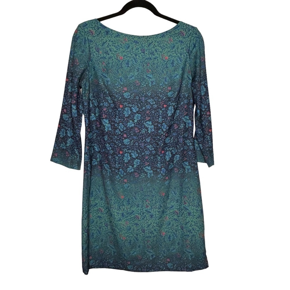 Marchesa Voyage Teal Floral Degrade Shift Dress Sz 8